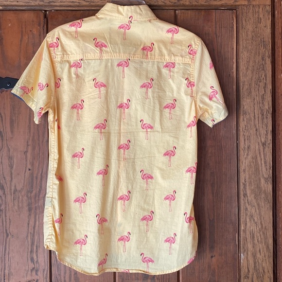Flamingo Cotton Slim Fit Flex Button Down Short Sleeve Orange Pink Five Points S - Picture 5 of 8